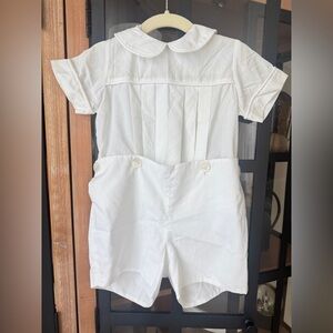 Vintage Bobby suit boy pique button shorts collar heirloom embroidered pintuck